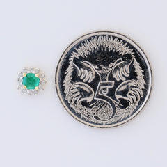 HANDMADE 9K SOLID GOLD 0.30CT NATURAL EMERALD STUD EARRINGS WITH 24 DIAMONDS.