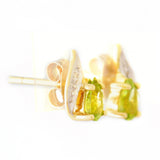 9K SOLID GOLD 0.45CT NATURAL PERIDOT AND DIAMOND STUD EARRINGS.
