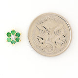 9K SOLID GOLD 0.30CT NATURAL EMERALD AND DIAMOND FLORAL CLUSTER EARRINGS.