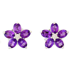 9K SOLID WHITE GOLD 1.30CT AFRICAN AMETHYST EARRINGS WITH CENTRE DIAMONDS.