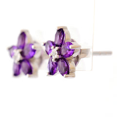 9K SOLID WHITE GOLD 1.30CT AFRICAN AMETHYST EARRINGS WITH CENTRE DIAMONDS.