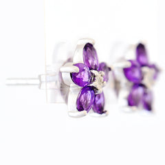 9K SOLID WHITE GOLD 1.30CT AFRICAN AMETHYST EARRINGS WITH CENTRE DIAMONDS.