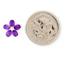 9K SOLID WHITE GOLD 1.30CT AFRICAN AMETHYST EARRINGS WITH CENTRE DIAMONDS.