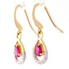 9K SOLID GOLD 0.55CT NATURAL RUBY EARRINGS WITH FOUR DIAMONDS.