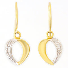 9K SOLID YELLOW GOLD HOOK EARRINGS WITH DIAMOND ACCENTS.