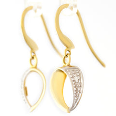 9K SOLID YELLOW GOLD HOOK EARRINGS WITH DIAMOND ACCENTS.