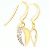9K SOLID YELLOW GOLD HOOK EARRINGS WITH DIAMOND ACCENTS.