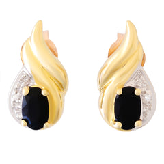 9K SOLID GOLD 0.80CT BLACK SAPPHIRE AND DIAMOND STUD EARRINGS.