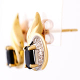 9K SOLID GOLD 0.80CT BLACK SAPPHIRE AND DIAMOND STUD EARRINGS.