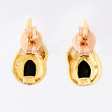9K SOLID GOLD 0.80CT BLACK SAPPHIRE AND DIAMOND STUD EARRINGS.