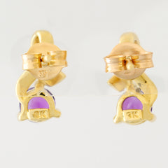 9K SOLID GOLD 0.92CT AMETHYST AND DIAMOND STUD EARRINGS.