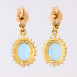 9K SOLID GOLD 1.70CT SWISS BLUE TOPAZ EARRINGS WITH EIGHT DIAMONDS.
