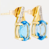 9K SOLID GOLD 3.10CT SWISS BLUE TOPAZ AND DIAMOND EARRINGS.