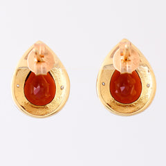 9K SOLID GOLD 4.30CT NATURAL PEAR CUT GARNET EARRINGS WITH EIGHT DIAMONDS.
