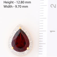 9K SOLID GOLD 4.30CT NATURAL PEAR CUT GARNET EARRINGS WITH EIGHT DIAMONDS.