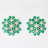 9K SOLID WHITE GOLD 1.00CT NATURAL EMERALD CLUSTER EARRINGS WITH 14 DIAMONDS.