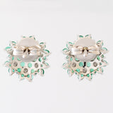 9K SOLID WHITE GOLD 1.00CT NATURAL EMERALD CLUSTER EARRINGS WITH 14 DIAMONDS.