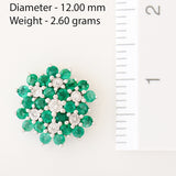 9K SOLID WHITE GOLD 1.00CT NATURAL EMERALD CLUSTER EARRINGS WITH 14 DIAMONDS.