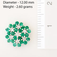 9K SOLID WHITE GOLD 1.00CT NATURAL EMERALD CLUSTER EARRINGS WITH 14 DIAMONDS.