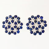 9K SOLID WHITE GOLD 1.30CT NATURAL SAPPHIRE CLUSTER EARRINGS WITH 14 DIAMONDS.