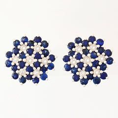 9K SOLID WHITE GOLD 1.30CT NATURAL SAPPHIRE CLUSTER EARRINGS WITH 14 DIAMONDS.