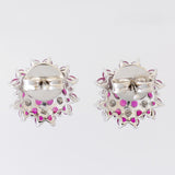 9K SOLID WHITE GOLD 1.20CT NATURAL RUBY CLUSTER EARRINGS WITH 14 DIAMONDS.