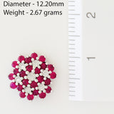 9K SOLID WHITE GOLD 1.20CT NATURAL RUBY CLUSTER EARRINGS WITH 14 DIAMONDS.