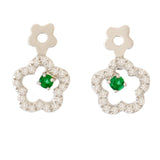 9K SOLID WHITE GOLD FLORAL INSPIRED NATURAL EMERALD EARRINGS WITH 40 DIAMONDS.