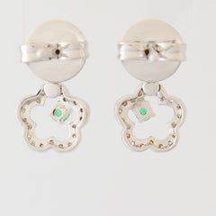 9K SOLID WHITE GOLD FLORAL INSPIRED NATURAL EMERALD EARRINGS WITH 40 DIAMONDS.
