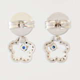 9K SOLID WHITE GOLD FLORAL INSPIRED NATURAL SAPPHIRE EARRINGS WITH 40 DIAMONDS.