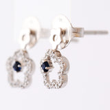 9K SOLID WHITE GOLD FLORAL INSPIRED NATURAL SAPPHIRE EARRINGS WITH 40 DIAMONDS.