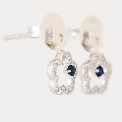 9K SOLID WHITE GOLD FLORAL INSPIRED NATURAL SAPPHIRE EARRINGS WITH 40 DIAMONDS.