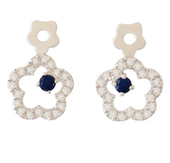 9K SOLID WHITE GOLD FLORAL INSPIRED NATURAL SAPPHIRE EARRINGS WITH 40 DIAMONDS.