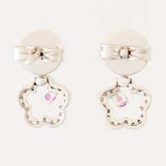 9K SOLID WHITE GOLD FLORAL INSPIRED NATURAL RUBY EARRINGS WITH 40 DIAMONDS.