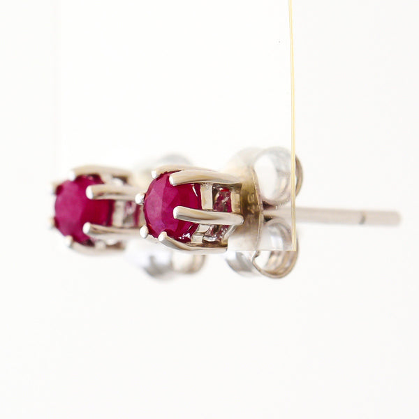 9K SOLID WHITE GOLD 0.30CT NATURAL RUBY CLASSIC STUD EARRINGS.