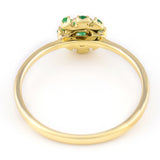 9K SOLID GOLD 0.15CT EMERALD CLUSTER RING WITH 8 DIAMONDS.
