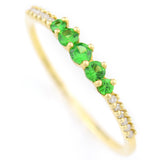 9K SOLID GOLD 0.30CT NATURAL GREEN GARNET RING WITH 12 DIAMONDS.