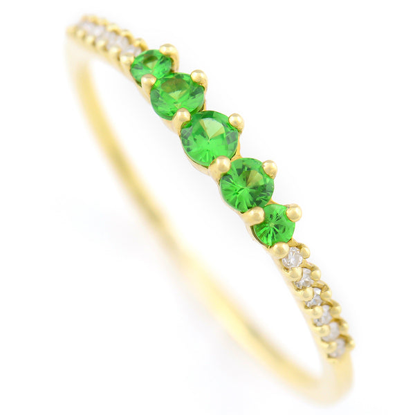 9K SOLID GOLD 0.30CT NATURAL GREEN GARNET RING WITH 12 DIAMONDS.