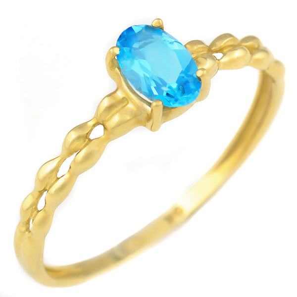 9K SOLID YELLOW GOLD 0.60CT NATURAL SWISS BLUE TOPAZ RING.