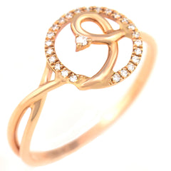 9K SOLID ROSE GOLD NATURAL DIAMOND HALO RING WITH 25 DIAMONDS.