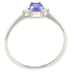 9K SOLID WHITE GOLD 0.30CT NATURAL OVAL TANZANITE RING WITH 2 DIAMONDS.