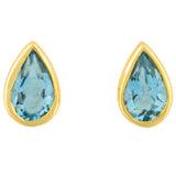 9K SOLID GOLD 0.40CT NATURAL SWISS BLUE TOPAZ TEARDROP STUD EARRINGS.