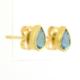 9K SOLID GOLD 0.40CT NATURAL SWISS BLUE TOPAZ TEARDROP STUD EARRINGS.