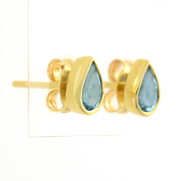 9K SOLID GOLD 0.40CT NATURAL SWISS BLUE TOPAZ TEARDROP STUD EARRINGS.