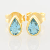 9K SOLID GOLD 0.40CT NATURAL SWISS BLUE TOPAZ TEARDROP STUD EARRINGS.