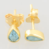 9K SOLID GOLD 0.40CT NATURAL SWISS BLUE TOPAZ TEARDROP STUD EARRINGS.
