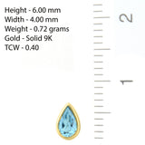 9K SOLID GOLD 0.40CT NATURAL SWISS BLUE TOPAZ TEARDROP STUD EARRINGS.