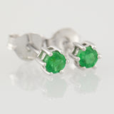 9K SOLID WHITE GOLD 0.30CT NATURAL EMERALD CLASSIC STUD EARRINGS.