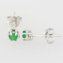 9K SOLID WHITE GOLD 0.30CT NATURAL EMERALD CLASSIC STUD EARRINGS.