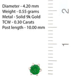 9K SOLID WHITE GOLD 0.30CT NATURAL EMERALD CLASSIC STUD EARRINGS.